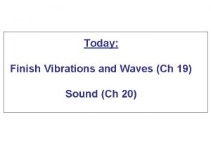 Today Finish Vibrations and Waves Ch 19 Sound