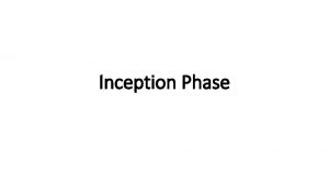 Inception Phase The Inception Phase Water resources planning