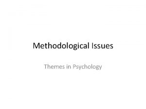 Methodological Issues Themes in Psychology Snapshot Study Snapshot