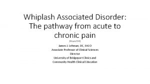 Whiplash Associated Disorder The pathway from acute to