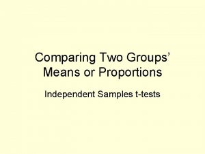 Comparing Two Groups Means or Proportions Independent Samples