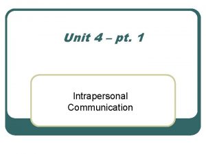 Unit 4 pt 1 Intrapersonal Communication Intrapersonal Communication