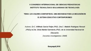 II CONGRESO INTERNACIONAL DE CIENCIAS PEDAGGICAS INSTITUTO TECNOLGICO