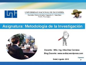 Asignatura Metodologa de la Investigacin Docente MSc Ing