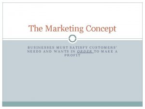 The Marketing Concept BUSINESSES MUST SATISFY CUSTOMERS NEEDS