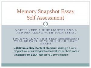 Snapshot essay example