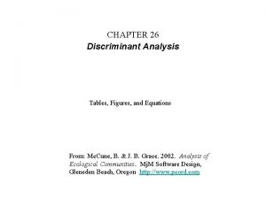 CHAPTER 26 Discriminant Analysis Tables Figures and Equations