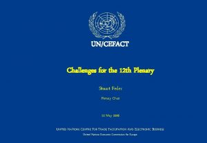 UNCEFACT Challenges for the 12 th Plenary Stuart