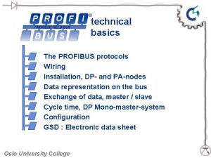 technical basics The PROFIBUS protocols Wiring Installation DP
