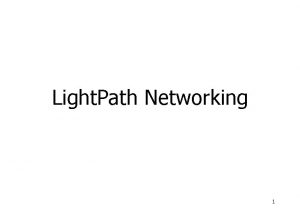 Light Path Networking 1 Light Propagation Light propagates