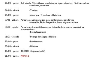 0203 quinta Introduo Parasitoses veiculadas por gua alimentos