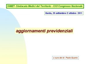 SIMET Sindacato Medici del Territorio XXII Congresso Nazionale