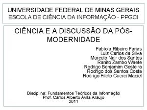 UNIVERSIDADE FEDERAL DE MINAS GERAIS ESCOLA DE CINCIA