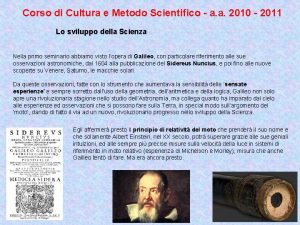 Corso di Cultura e Metodo Scientifico a a