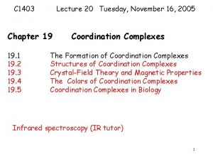 C 1403 Lecture 20 Tuesday November 16 2005