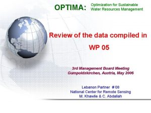 OPTIMA Optimization for Sustainable Water Resources Management Review