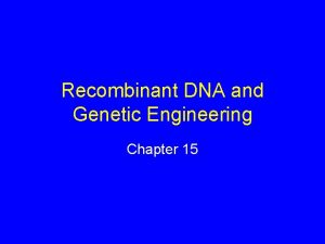 Recombinant DNA and Genetic Engineering Chapter 15 Genetic