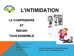 LINTIMIDATION LA COMPRENDRE ET RAGIR TOUS ENSEMBLE cole