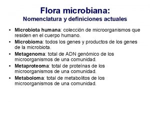 Flora microbiana Nomenclatura y definiciones actuales Microbiota humana