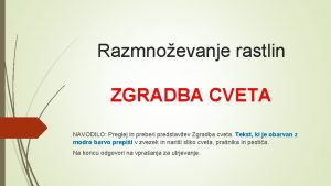 Razmnoevanje rastlin ZGRADBA CVETA NAVODILO Preglej in preberi