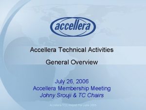 Accellera Technical Activities General Overview July 26 2006