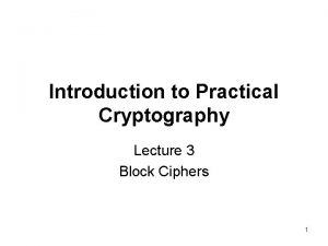 Introduction to Practical Cryptography Lecture 3 Block Ciphers