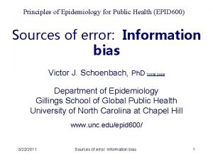 Principles of Epidemiology for Public Health EPID 600