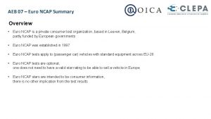 AEB 07 Euro NCAP Summary Overview Euro NCAP