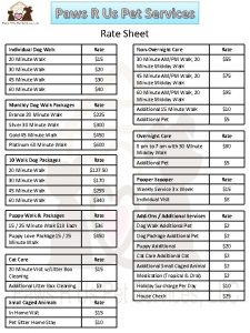 Paws R Us Pet Services Rate Sheet Individual