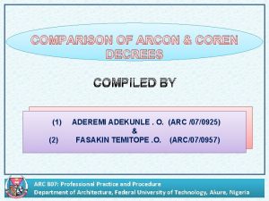 COMPARISON OF ARCON COREN DECREES COMPILED BY 1