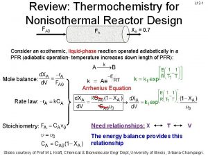 Review Thermochemistry for Nonisothermal Reactor Design FA 0