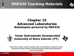 MSP 430 Teaching Materials UBI Chapter 15 Advanced