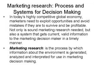 Marketing research in decision making