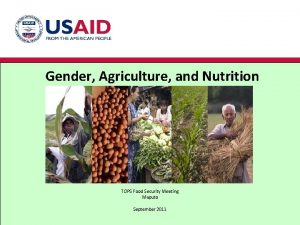 Gender Agriculture and Nutrition Linkages TOPS Food Security