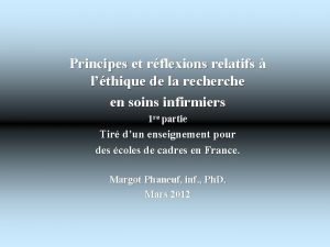 Principes et rflexions relatifs lthique de la recherche