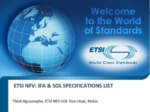 ETSI NFV IFA SOL SPECIFICATIONS LIST Thinh Nguyenphu