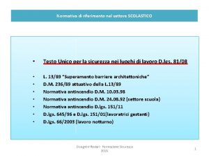 Normativa di riferimento nel settore SCOLASTICO Testo Unico