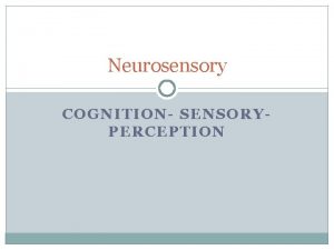 Neurosensory COGNITION SENSORYPERCEPTION Neurosensory The Human Brain Has