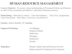 Human resource management course objectives