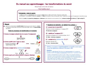 Du manuel aux apprentissages les transformations du savoir