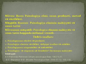 Mvzu B 2001 Psixologiya elmi onun predmeti metod