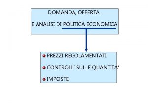 DOMANDA OFFERTA E ANALISI DI POLITICA ECONOMICA PREZZI