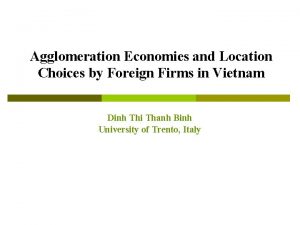 Agglomeration Economies and Location Choices by Foreign Firms