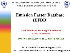 Emission Factor Database EFDB CGE Handson Training Workshop