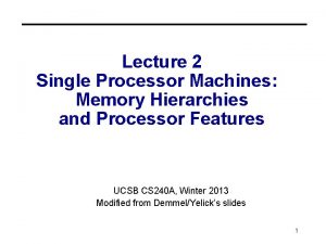 Lecture 2 Single Processor Machines Memory Hierarchies and