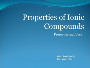 Uses of ionic compounds