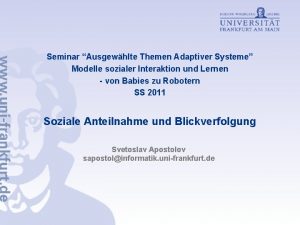 Seminar Ausgewhlte Themen Adaptiver Systeme Modelle sozialer Interaktion