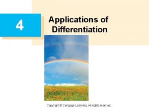 4 Applications of Differentiation Copyright Cengage Learning All