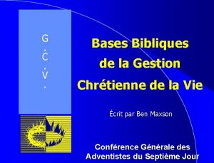 G C V Bases Bibliques de la Gestion