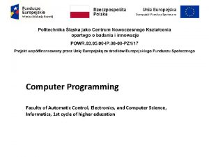 Computer Programming Faculty of Automatic Control Electronics and